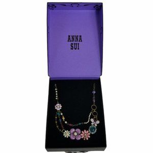 Vintage Anna Sui Floral Crystal Rhinestone Cabochon Pearl Statement Necklace